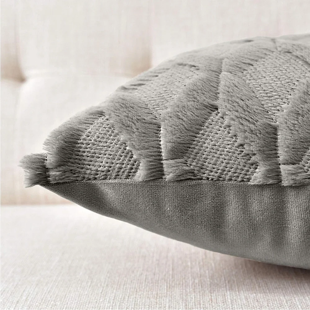 Light Grey Farmhouse Pillow Cover Furry Faux Luxury Soft Warm Pillow Case Set